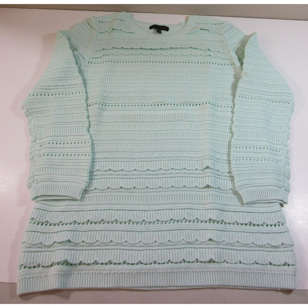 BANANA REPUBLIC Green Knit Long Sleeve Scallop Pattern Sweater Cotton Blend XL - Picture 2 of 5